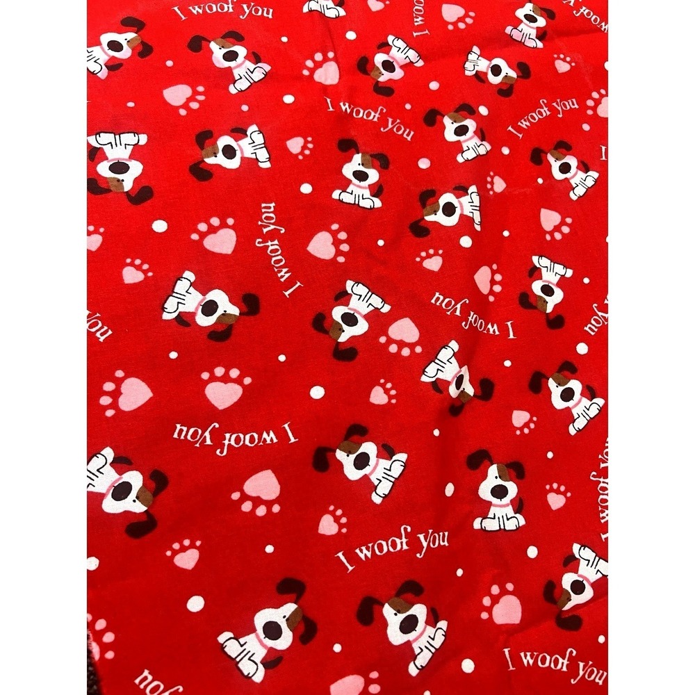I Woof You Red Fabric 43"x72" 100% Cotton Valentines Day Material By The Yard
